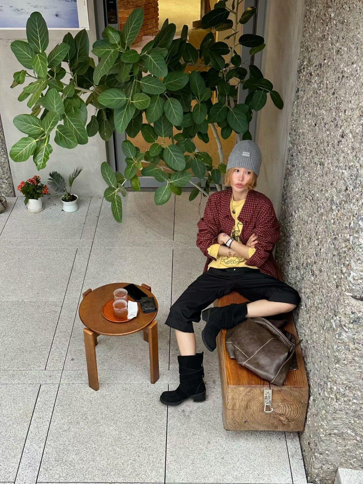 滾邊口袋格紋襯衫